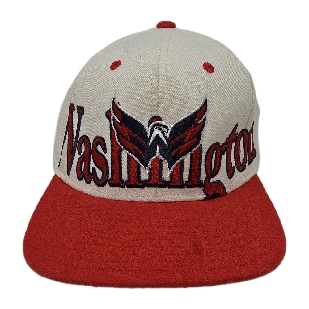 Washington Capitals Reebok NHL Spell Out Logo Hat Red Cream‎ Snapback